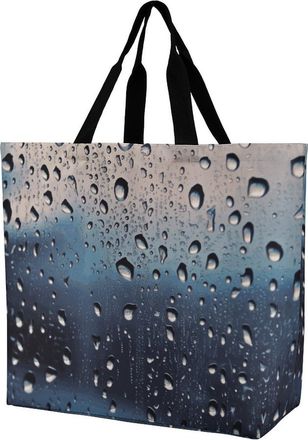 Generic Rain Drops On Glass Grocery Bag Durable Shopping Bag Lightweight Grocery Bags For Ladies Casual Camping