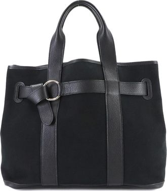 Herm&egrave;s Black Toile H Leather Tote Bag (Pre-Owned)