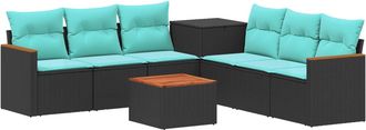 vidaXL Juego De Sof&aacute; 8 Uds. Negro Y Azul Rat&aacute;n Sint&eacute;tico Y Acero Vidaxl