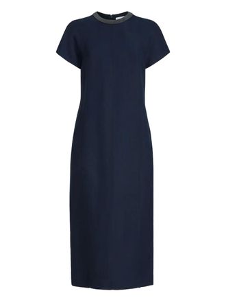 Brunello Cucinelli embellishement-collar midi dress - Blauw