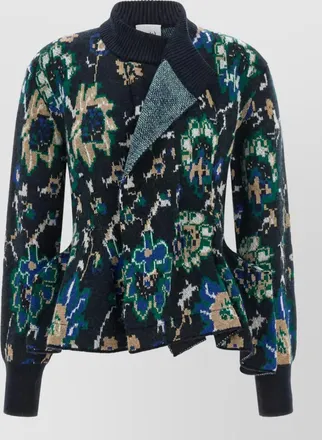 Nude jacquard-knit asymmetric wrap cardigan