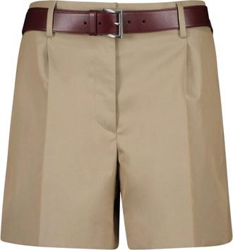 Prada Katoenen Twill Bermudas - Dames - Korte Broeken - Beige - S - Katoen - Korte Broeken