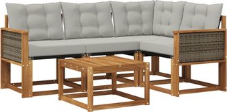 vidaXL Conjunto De Sof&aacute;s De Exterior 5 Uds. Natural Y Gris Claro Vidaxl