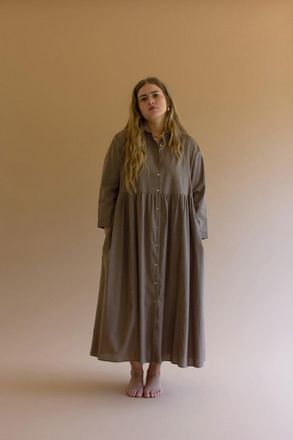 Kalalou Long-Sleeve Buttondown Dress With Pockets - Mocha