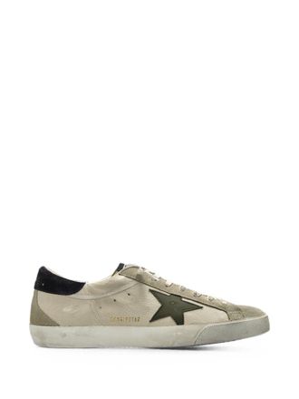 Golden Goose Beige Olive Green Star Low-Top Suede Sneakers