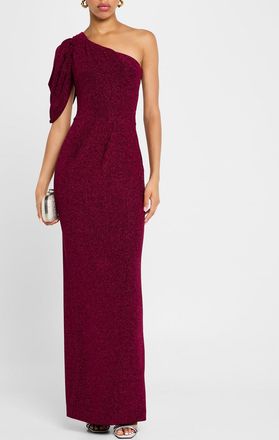 Black Halo Egan Pleated One-Shoulder Column Gown