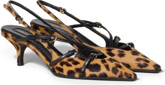 Miu Miu Printed Leather Slingback Pumps, Woman, Honey, Size 37,5