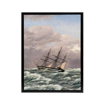 Artery8 CW Eckersberg Corvette Galathea in a North Sea Storm Framed Canvas Art | Size: W24 x H32