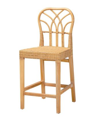 Baxton Studio Monaco Modern Bohemian Rattan & Mahogany Counter Stool