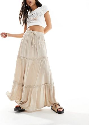Vila tiered boho maxi skirt in stone-Neutral