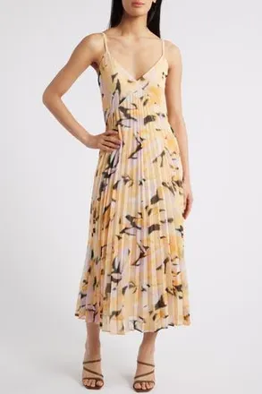 Chelsea28 Floral Pleated Sundress in Orange-Black Artful Abstract at Nordstrom Rack, Size Xx-Small