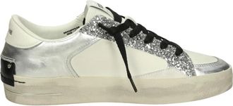 Crime London Glitter Lage Leren Sneakers - Dames - Sneakers - Wit - 37 EU - Leer - Schoenen