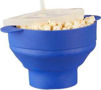 Relaxdays Relaxdays - Set Palomitas 49 Piezas, Palomitero Para Microondas, Recipientes Para Palomitas, Silicona, Sin Aceite, Sin Bpa, Azul