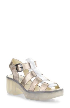 FLY London Terf Lug Sole Sandal in Sahara/Silver at Nordstrom, Size 10-10.5Us