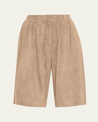 Brunello Cucinelli Couture Suede Pull-On Bermuda Shorts