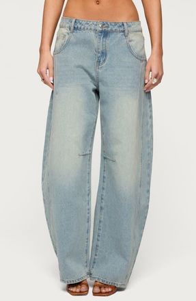 Edikted Ilara Low Rise Barrel Jeans in Light-Blue at Nordstrom, Size X-Large