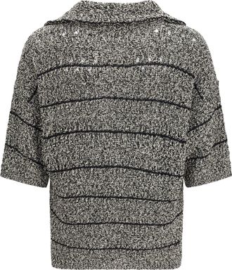 Roberto Collina Mens Moulin&eacute; Texture Knit Shirt Nero-Ecru Mouli Cotton; Polyamide Nero/ecru