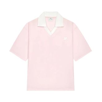 Courr&egrave;ges Polo Shirts, female, Pink, Size: XS Logo Embroidered Polo Shirt