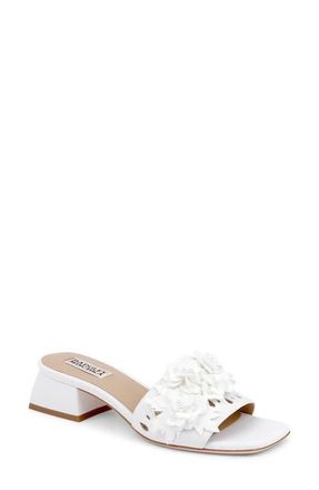 Badgley Mischka Oralia Beaded Floral Slide Sandal in White at Nordstrom, Size 9.5