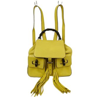 Gucci Bamboo Tassel Backpack Leather Yellow Leather Backpack Bag (Pre-Owned)