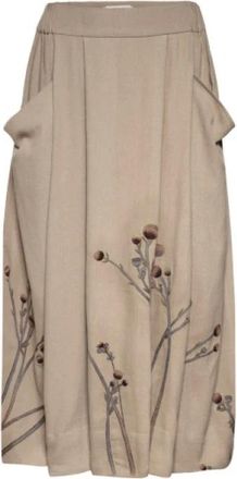 Talking Walls Rokken, Dames, Beige, M, Katoen, Lange Rok met Platte Plooien