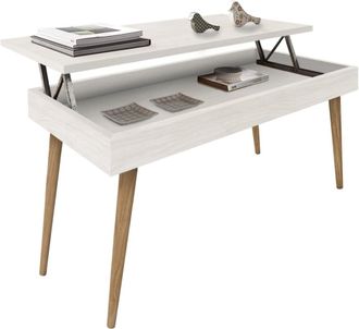 HOGAR 24 Mesa Centro Elevable Madera Color Blanco y Patas Color Encerado