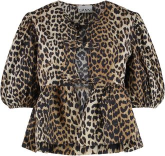 Ganni Blouse - Dames - Blouses - Bruin - 2XS - Katoen - Overhemden