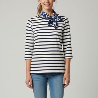 Carolina Herrera White Stripe Jersey Scarf Neck Top