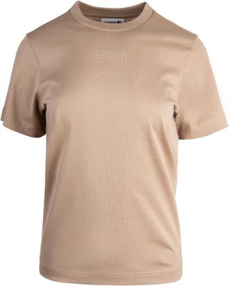 Lacoste Print Katoenen T-shirt - Dames - T-shirts - Beige - XS - Katoen - Tops