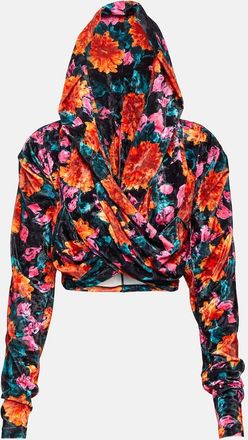 Rotate Floral hooded velvet top