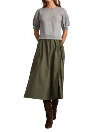 Tanya Taylor Shayna Midi Dress In Heather Grey/army