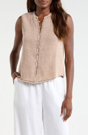 Splendid Ava Cotton Gauze Button-Up Tank in Light Wicker Beige at Nordstrom, Size X-Small