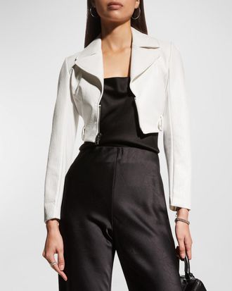 Alice & Olivia Yardley Vegan-Leather Cropped Jacket
