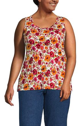 Lands End Cotton Tank Top in White/hot Pink Painted Blooms at Nordstrom, Size 1X