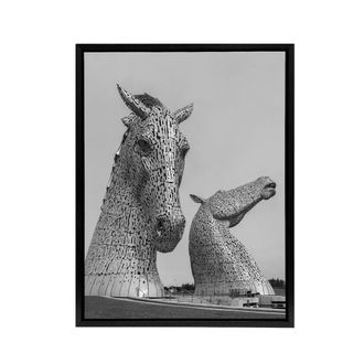 Artery8 Kelpies Horse Sculptures Falkirk Framed Canvas Wall Art Print in Grey | Size: W24 x H32