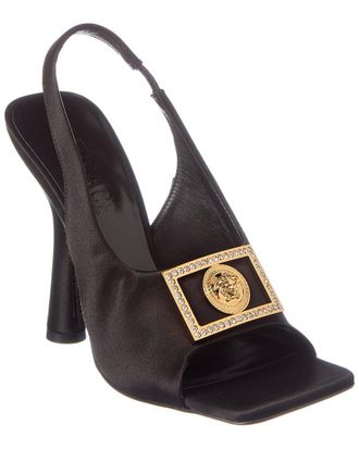 Versace Medusa Plaque Satin Slingback Sandal