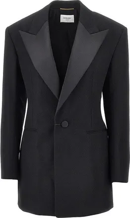 Saint Laurent Grain de poudre single-breasted tuxedo jacket Woman 38