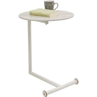 Kare Design Mesa auxiliar de acero gris y beige con rueditas 46cm