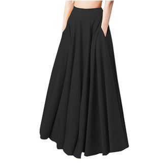 Generic Womens Stretched Waist Chiffon Long Skirts Flowy Skirt Womens Classic Skirt Plus Size Long Skirts Lasticated High Waisted A-lined Skirt Ladies Swing C