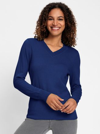 Casual Looks V-Ausschnitt-Pullover CASUAL LOOKS Pullover, Damen, Gr. 36, blau (royalblau), 100% Baumwolle, unifarben, Pullover V-Ausschnitt-Pullover