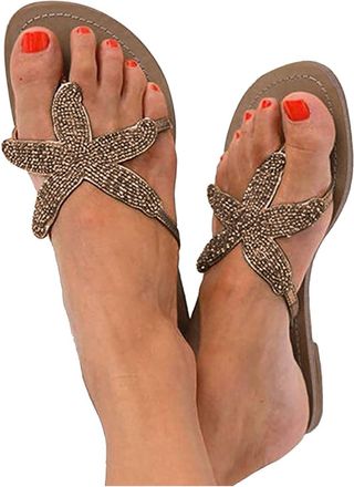 Generic Summer Flat Sandals for Women 2026,Fashion Fashion Casual Open Toe Cute Starfish Flat Sandals Dressy Comfortable Lightweight Bohemian Flats Flip Flops