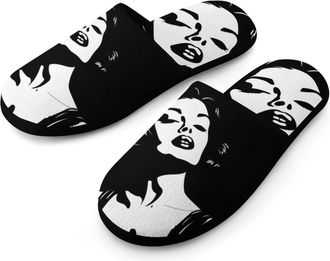 Generic Criminal Woman And Roses Black White Warm Mens Slippers Slip On Soft Fleece House Shoes Winter Indoor Outdoor