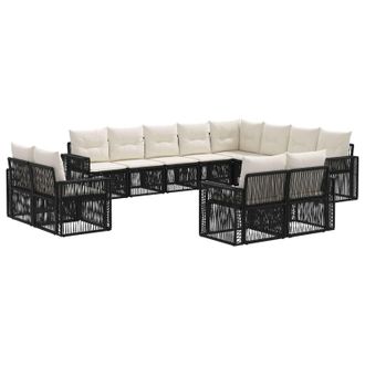 vidaXL Conjunto De Sof&aacute;s De Jard&iacute;n 12 Pcs Negro Y Blanco Crema Vidaxl