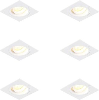 QAZQA Set of 6 Recessed Spotlights Square White Rotatable and Tiltable - Chuck