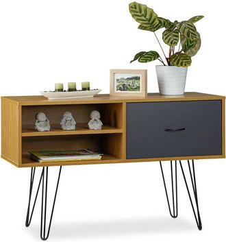 Relaxdays Retro Design Sideboard, Drawer, Metal Legs, Vintage Console Table, Colourful, hwd: 62x100x38 cm - Relaxdays