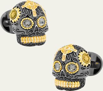 Cufflinks Inc. 3D Day of the Dead Sugar Skull Cuff Links, Black/Gold