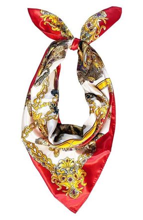 Petit Moments Chain Print Square Scarf in Red/Gold at Nordstrom