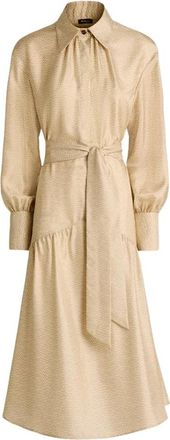 Kiton Zijden overhemdjurk met geometrische print - Dames - Casual kleedjes - Beige - XL - Kleedjes