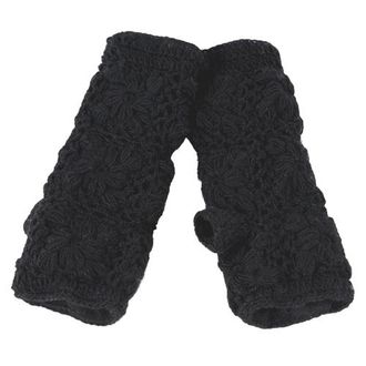 Nirvanna Designs Flower Hand Crochet Fingerless Gloves in Black at Nordstrom