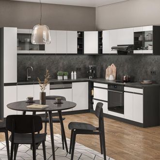 Vicco Cocina Esquinera R-line, Blanco, 257 X 60 Cm En Forma De J, Sin Encimera